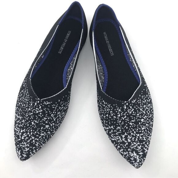 Woman by Projects Black and White Flecked Pattern Soft Knit Pointed Flats- NEW - Picture 2 of 14
